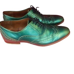 John Fluevog Green Oxford Derbys with Brogue Detailing